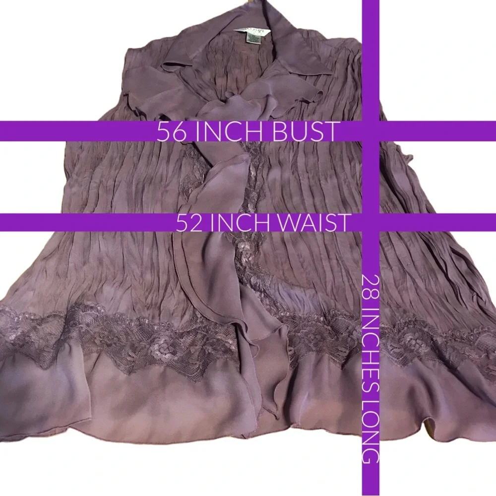 ALLISON TAYLOR PURPLE LACE AND RUFFLE CREPE SLEEVELESS BLOUSE (3X) - Picture 10 of 11